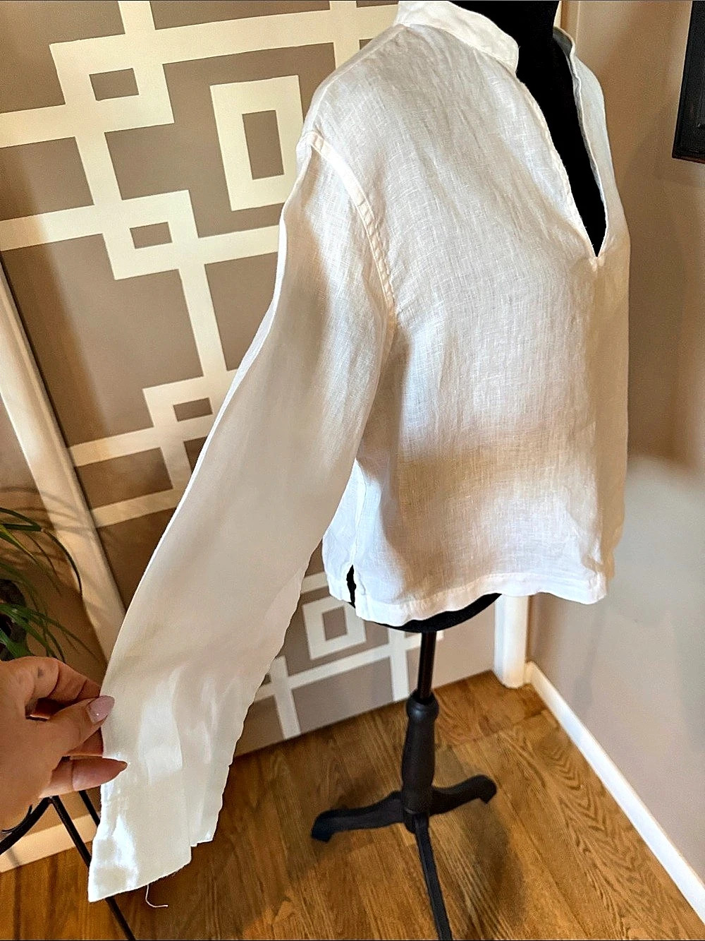 Polo Ralph Lauren White 100% Linen Split Neck Tunic Blouse Sz L LIKE NEW - Picture 4 of 5